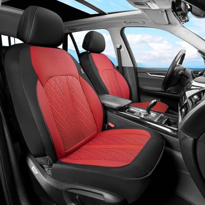 Coverado Leather Seat Covers Full Set, Red Seat Covers for SUV, Pickup Truck, Sedan, Automotive Vehicle Interior, Waterproof and Durable All Weather Protector