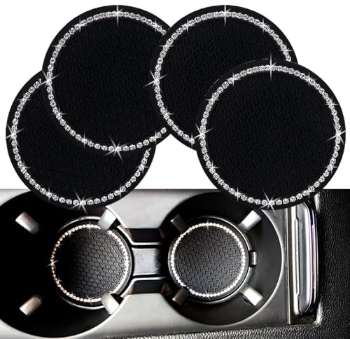Bling Car Cup Coaster, 2.75 Inch Anti Slip Shockproof Embedded Drink Mat, Dustproof Automotive Interior Accessories Mat, Universal for Vehicles, Trucks, RVs and More (Black 4 PCS) - color: Black