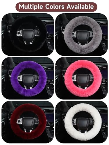 Fuzzy Fluffy Steering Wheel Cover - Warm Soft Plush Material, Universal Fit for 14-15 Inch Steering Wheels, 5 Colors - Cute Girly Car Accessory for Women, Men, Girls, Adults (White) - color: White