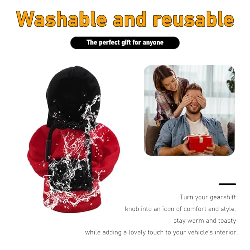 Car Gear Shift Cover, Fashionable Hoodie Vehicle Shift Knob, Novelty Mini Automotive Gearshift Decorative Sweater Shirt, Universal Car Accessories for Winter Warm Knob Cover (Red & Black)