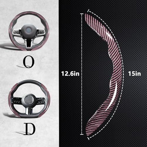 Carbon Fiber Steering Wheel Covers 3 Piece Clip on Steering Wheel Cover (Pink) - color: Pink