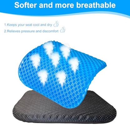 Large Gel Seat Cushion for Long Sitting with Non-Slip Cover - 18 x 17 Inches, Soft & Breathable, Gel Chair Cushion for Wheelchair, Car, Desk, Home, Hip Pain, Office Chair
