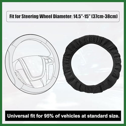 Motoforti Steering Wheel Cover Universal Elastic Stretch Antislip Breathable Microfiber Ice Silk Interior Trim Wheel Protector for Car Truck SUV Black Long-Lasting