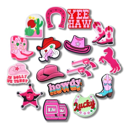 Shoe Charms Set for Clog Sandals, Cute PVC Decorative Accessories for Backpacks & Shoes, Aesthetic Fashion Charms for Teens & Adults (Not a Toy, 14+) - color: 16PCS Pink Cowgirl