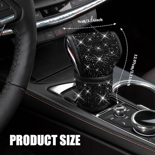 Bling Auto Gear Shift Knob Cover, Car Shifter Cover, Sparkly Crystal Rhinestones Gear Shift Knob Cover for Women Girls, PU Leather Shift Gear Cover with Bling Accessories Fit Cars (Black) - color: Black