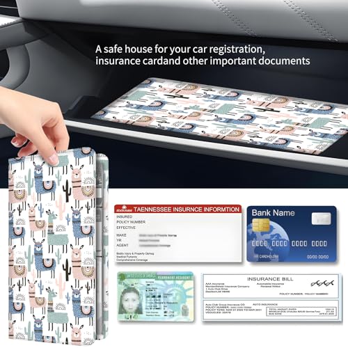 Premium Car Registration and Insurance Card Holder, Cute PU Leather Car Document Holder, Vehicle Glove Box Car Organizer with Magnetic Closure for Driver License, Cards Cute Alpaca - color: Cute Alpaca