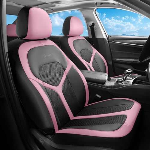 Car Seat Covers Front Seat, Universal Seat Cover 2 Seats, Automotive Seat Covers with Mesh Leather, Waterproof Car Seat Protector, Breathable Car Seat Cushion for Most Car SUV Truck Pink - color: Pink, size: Frontpair