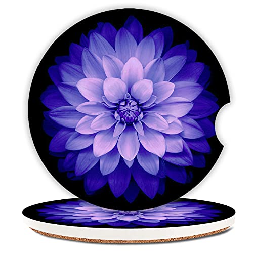 Watercolor Purple Flower Absorbent Car Coasters,Floral Design Ceramic Cup Holders Coasters with a Finger Notch for Women Men 2.56"(2 Pieces) - color: Watercolor Purple Flower