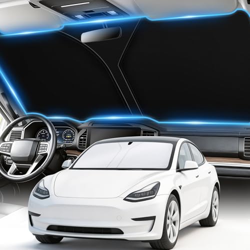 SINGARO Car Windshield Sun Shade, Foldable Reflective Sun Shade for Car Windshield, Compatible with Tesla Model Y Model 3 2016~2025 - size: Tesla Model Y