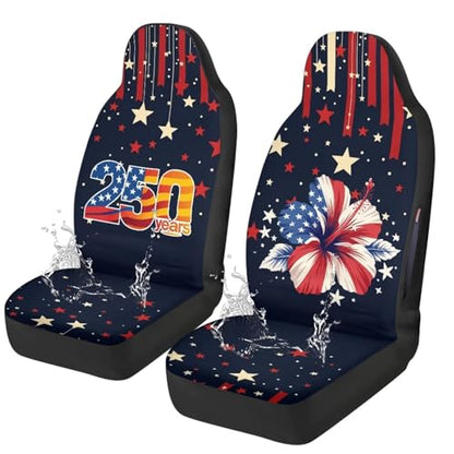 250th Anniversary Car Front Seat Cover Set of 2, Hibiscus Printed Waterproof Front Car Seat Cover Airbag Compatible, All Weather Protector, Universal Fits Auto Interior Accessories - color: Blue and Red - 250th Anniversary Hibiscus