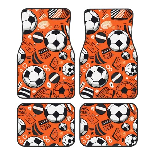 OSAM SPACE Orange Football Car Floor Mats Set of 4 All Weather Trunk Mat Anti-Slip Automotive Carpet Decor Rugs Universal Car Accessories - color: Orange Football