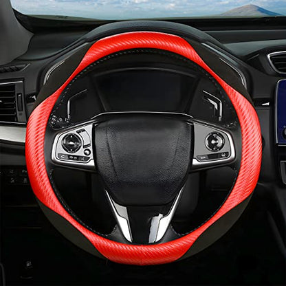 Steering Wheel Cover for Women and Men, Carbon Fiber Plush Steering Wheel Cover Soft Anti-Slip Comforting, Universal 15 Inches Steering Wheels Accessories (Carbon Fiber Red/Black) - color: Carbon Fiber Red/Black