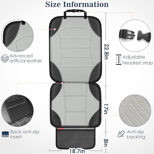 Sinvitron Car Seat Protector for Child Car Seat - Waterproof Non-Slip Leather Mat with 2 Mesh Pockets, Universal Seat Cover for Baby, Pets & Vehicles(2-Pack, Grey) - color: 2 Pack Grey