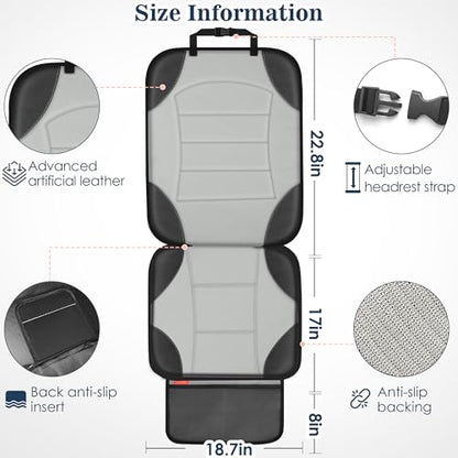 Sinvitron Car Seat Protector for Child Car Seat - Waterproof Non-Slip Leather Mat with 2 Mesh Pockets, Universal Seat Cover for Baby, Pets & Vehicles(2-Pack, Grey) - color: 2 Pack Grey