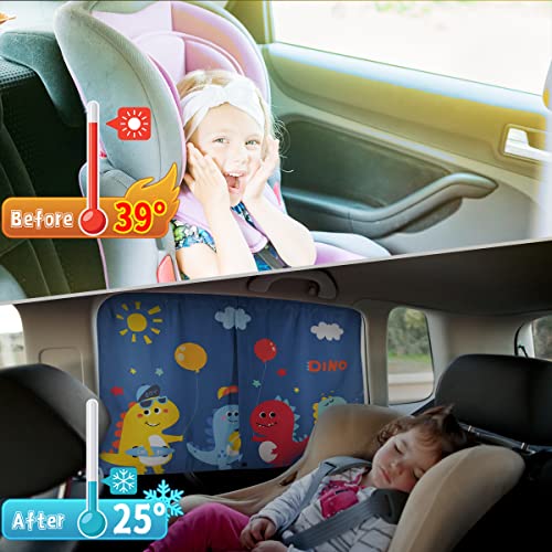 Car Window Shades, 2 PCS Magnetic Double Layer Sun Shade, Side Windows Privacy, Full Covers/Half Shade Options, Cute Dinosaurs, Compatible with Car, SUV, Minivan - color: Blue-2pcs