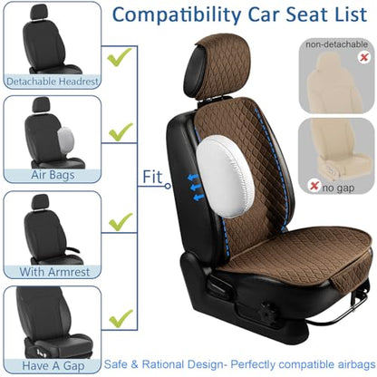 Linen Car Seat Covers Front Seat Covers Breathable Cloth Fabric Car Seat Protector Mats Pad Universal Fit 90% Vehicles,SUVs,Cars,Sedans (2Pack Brown)
