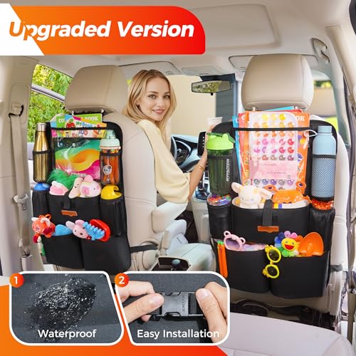 SURDOCA Upgraded Car Organizer with 11-inch Tablet Holder, 8 Pockets, Car Seat Protector for Road Trips - Car Storage and Organizers for Kids - color: Black, size: 1pc