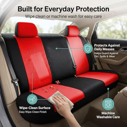FH Group Universal Solid Bench Car Seat Cover fits Detachable Headrests– Universal Fit for Cars Trucks & SUVs (Red/Black) - color: Red