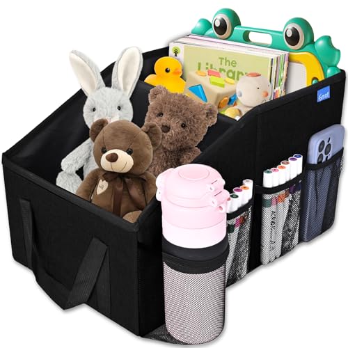 Car Organizer- Car Seat Organizer for Front Seat Back Seat Between Seats, Foldable Car Storage Organizer for Kids Adults with Multi-Mesh-Pockets-Car Organizers Backseat with Detachable Divider-Black - color: Black