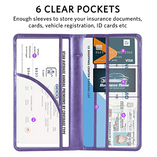 CoBak Car Registration and Insurance Holder - Vehicle Glove Box Car Organizer,Auto Truck Comparment Accessories Case with Magnetic Closure for Driver License,Cards - color: L-Purple
