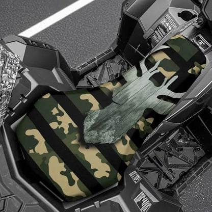 Camo Flag ATV Seat Covers Four-Wheeler Seat Cover Waterproof Polyester, Universal Fit for Most ATV Soft Anti-Slip Breathable Padded Protector Powersports Seat Covers