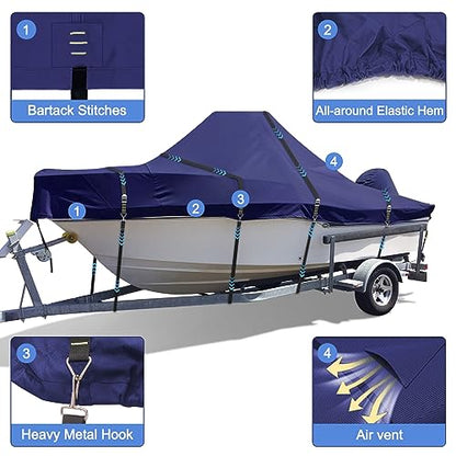 900D Heavy Duty Center Console Boat Cover, Windproof Full Metal Buckle Straps Boat Cover for Center Console Boat, fits 17'-19' Length, Beam Width up to 102" W (Navy) - color: Navy, size: 17'-19' Length , Beam Width up to 102" W