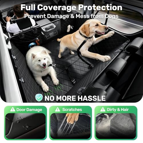Zanch Heavy-Duty Dog Car Seat Cover, Flat Solid Back Seat Extender for Multi Large Dogs, Hard Bottom Supports 450 lb, Waterproof Scratchproof Hammock Protector, Standard for Cars, SUV, Trucks, Black