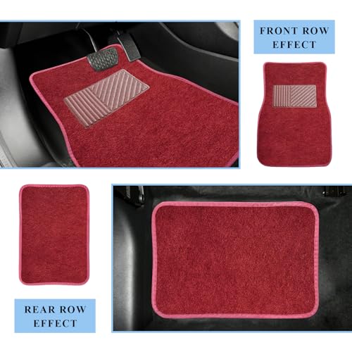 4PCS Car Floor Mats, Waterproof Non-Slip Car Floor Liners with Safety Heel Pad, All-Weather Wear-Resistant Mats Heavy Duty Universal Carpets for Truck SUV Van Sedan (Wine Red) - color: Wine Red