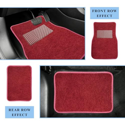 4PCS Car Floor Mats, Waterproof Non-Slip Car Floor Liners with Safety Heel Pad, All-Weather Wear-Resistant Mats Heavy Duty Universal Carpets for Truck SUV Van Sedan (Wine Red) - color: Wine Red