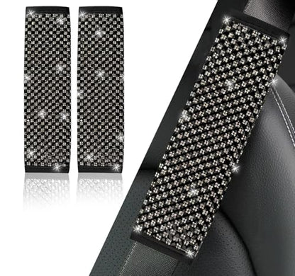 NBTEPEM 2 Pack Bling Car Seat Belt Covers, Diamond Seatbelt Shoulder Protection, Rhinestones Seat Belt Strap Cover Shoulder Pad, Universal Bling Car Interior Accessories Fit for Car/Truck/SUV(Black) - color: Black