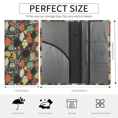 Premium Car Registration and Insurance Card Holder, Cute PU Leather Car Document Holder, Vehicle Glove Box Car Organizer with Magnetic Closure for Driver License, Cards Cute Owls - color: Cute Owls