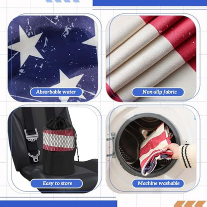 Hahafelt Car Seat Towel Covers with Storage Bag, 63 x 32 Inch Universal Non Slip Waterproof Sweat Protector for Car Truck, Gym Swimming Running, Machine Washable(2 Pack,American Flag) - style: American Flag