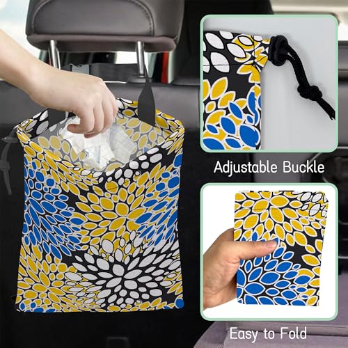 Chrysanthemum Car Trash Bag,Aster Flowers Hanging Drawstring Car Garbage Bag,Waterproof Canvas Car Back Seat Organizer with Adjustable Buckle,for Vehicles,SUVs,Camping,Road Trips - color: Chrysanthemum
