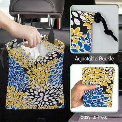 Chrysanthemum Car Trash Bag,Aster Flowers Hanging Drawstring Car Garbage Bag,Waterproof Canvas Car Back Seat Organizer with Adjustable Buckle,for Vehicles,SUVs,Camping,Road Trips - color: Chrysanthemum