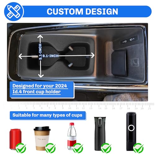 for 2023-2025 2026 Volkswagen ID.4 Accessories 2024 2025 2026 VW ID.4 Cup Holder Insert TPE Cup Holder Limiter Drink Holder Adapter Non-Slip Drink Stopper Stabilizer - color: 2023-2025 2026 VW ID.4 Cup Holder Limiter