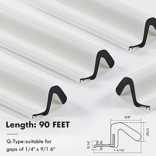 BBTO Weather Stripping Door Seal Exterior Weather Strip for Window V-Shaped Foam Kerf Garage Door Gap Blocker Soundproof Home Improvement Easy to Install(90 Feet,White) - color: White, size: 90 Feet