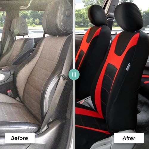 FH Group Car Seat Covers Sports Seat Covers Front Seats Only, Airbag Compatible Red Black Automotive Seat Cover Combo Small Car Seat Cover Design Universal Fit Interior Accessories Cars Trucks SUVs - color: Red