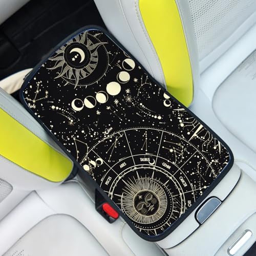 Auto Center Console Cover, Car Armrest Box Pad,Sun and Moon Soft Waterproof Auto Armrest Seat Box Cover Protector for Most Vehicle SUV Truck Car - color: Sun and Moon
