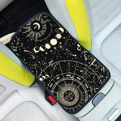 Auto Center Console Cover, Car Armrest Box Pad,Sun and Moon Soft Waterproof Auto Armrest Seat Box Cover Protector for Most Vehicle SUV Truck Car - color: Sun and Moon