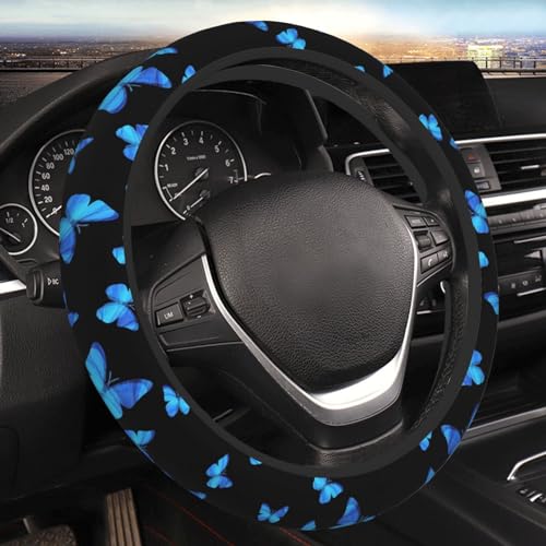 Blue Butterfly Women Steering Wheel Cover, Neoprene Anti-Slip Universal 15 Inch Steering Wheel Protector Elastic Comfortable Car Accessories Decorations Decor Protection for Women Vehicle Truck SUV - color: Butterflies 2