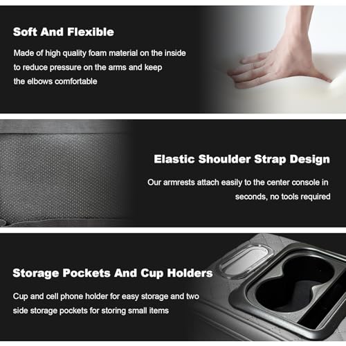 Car Center Console Armrest Pillow, Multifunctional Armrest Box Cover with Cup Phone Tissue Holder & Side Pockets, Waterproof Leather Middle Console Cushion for Most Vehicles (Gray, Embroidered) - color: Gray, size: Embroidered