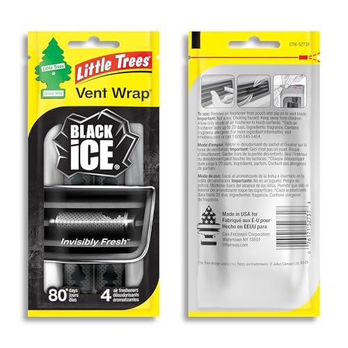 LITTLE TREES Car Air Freshener | Vent Wrap Provides Long Lasting Scent, Invisibly Fresh | 16 Air Fresheners | Black Ice - color: Black Ice, size: 4 Count (Pack of 1)