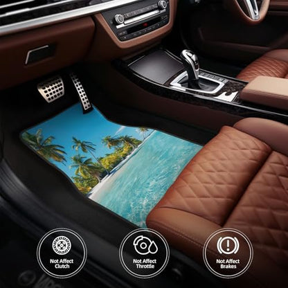 Universal Fit Car Floor Mats, Tropical Beach Islands Summer Ocean Palm Tree Picture Set of 4pcs Car Carpet Fit for SUV, Vans, Sedans, Trucks - color: Tropical Beach Islands