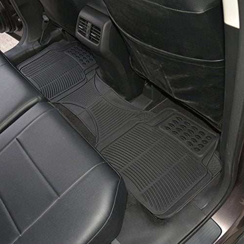 BDK Heavy Duty Rugged Ridged Complementary Rubber Rear Floor Mats Liners, All Weather Protection, Designed for Trucks Cars Sedan SUV