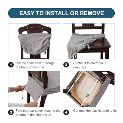 Removable Washable Dining Chair Seat Covers Set of 4,Stretch Jacquard Chair Seat Cushion Protector Slipcovers, Rear Covers - color: Black, size: 4PCS-Rear-covered