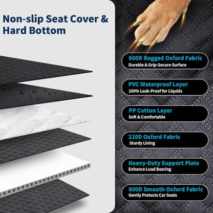 Tough Dog Car Seat Cover for Back Seat with Seatback Top Protection, Waterproof Hard Bottom Back Seat Extender for Dogs, Scratch Resistant Heavy Duty Dog Hammock for Car SUV Small Trucks