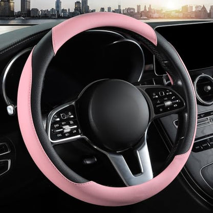 Car Steering Wheel Cover, Microfiber Leather Steering Wheel Cover Universal Fit 14.5-15 inch Anti-Slip Comfortable Breathable Car Wheel Protector for Men Women,Pink - color: Pink