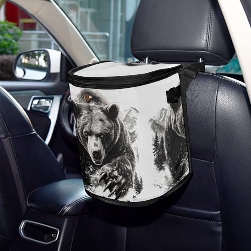 MNSRUU Car Trash Can with Lid, Bear Car Trash Bag Hanging Organizers and Storage for Front Back Seat, Leak-Proof Trash Bin - color: Bear A16970