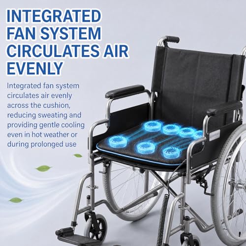 Novabright Cooling Seat Cushion with Fan for Wheelchairs, USB-Powered Fan Cushion, 17"x17", Adjustable Airflow for Long Sitting, Breathable & Comfortable, for Office Chair, Car Seat & Gaming Chair