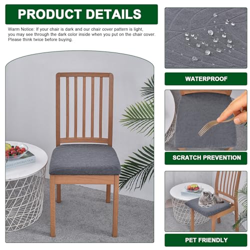 CRFATOP Waterproof Seat Covers for Dining Room Chairs Set of 4 with Stretch Bench Slipcover Jacquard Kitchen Chair Slipcover Washable Seat Cushion Slipcover for Hotel Banquet Wedding Party, Dark Grey - color: 01 Jacquard Dark Grey